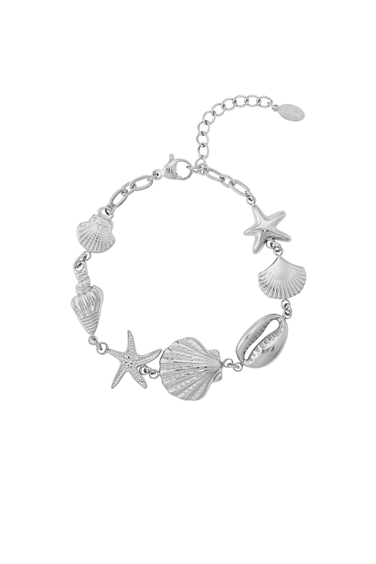 Zilver Ocean Breeze Armband RVS Zilver – Schelp & Zeester – gedragen op model | Tudor Gems
