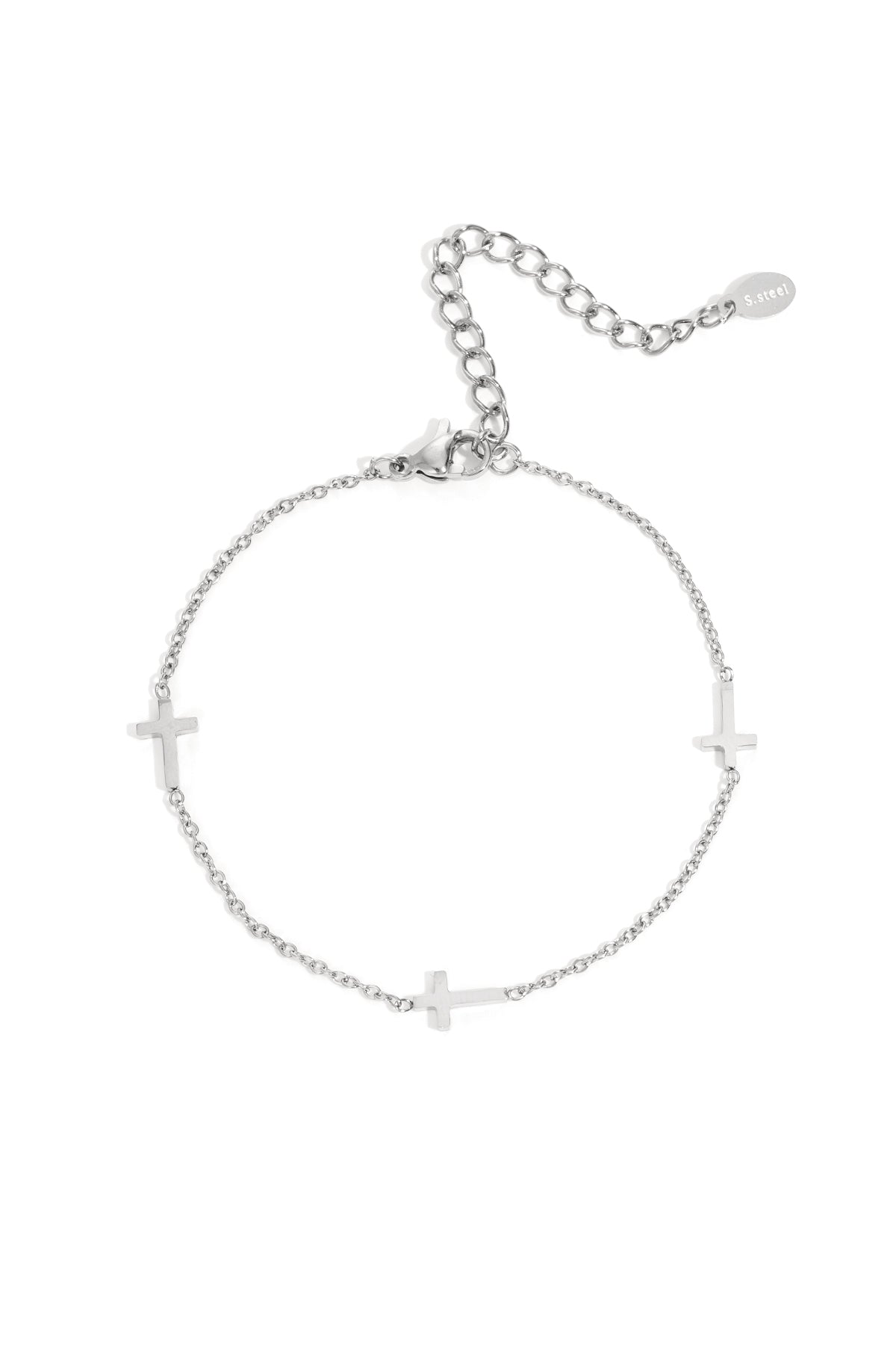 Zilveren kruisjes armband RVS met drie kruisjes in de schakel — Tudor Gems