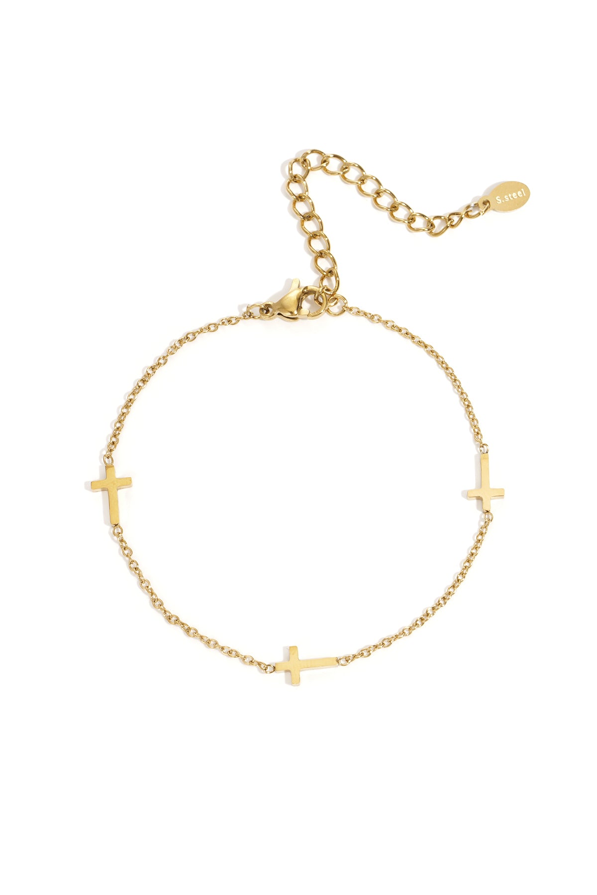 Gouden kruisjes armband RVS met drie kruisjes in de schakel — Tudor Gems