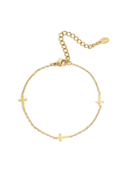 Gouden kruisjes armband RVS met drie kruisjes in de schakel — Tudor Gems