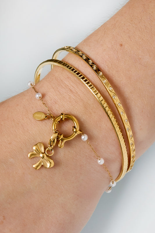 Goud & Zilver Loretta Crystal Bangle Armband RVS Goud & Zilver – detail close-up | Tudor Gems