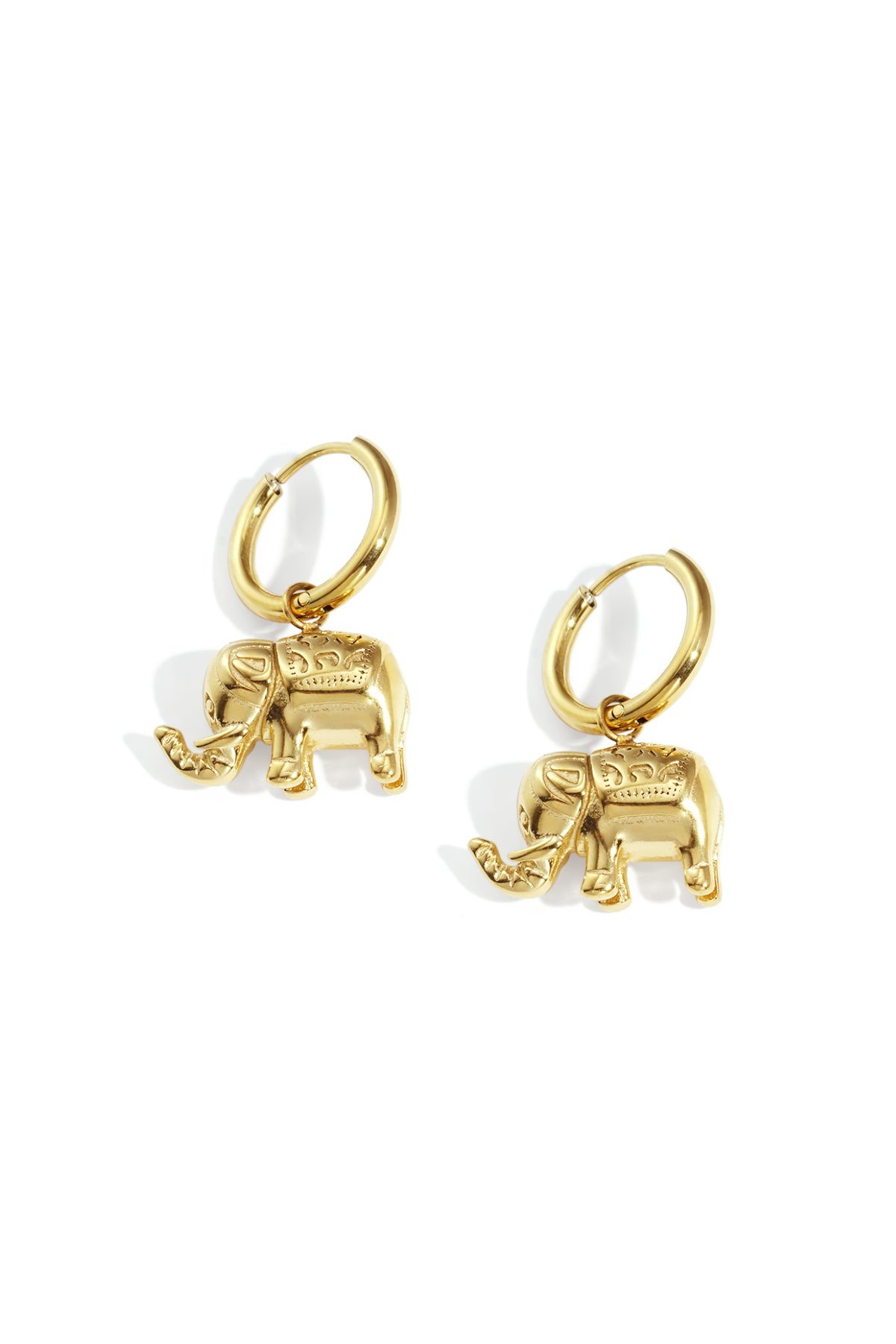 Goud & Zilver Elephant Charm Hoop Oorbellen RVS – Goud & Zilver – productfoto | Tudor Gems
