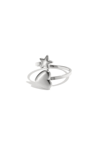 Goud & Zilver Nova Heart & Star Open Ring RVS – Goud & Zilver – gedragen op model | Tudor Gems