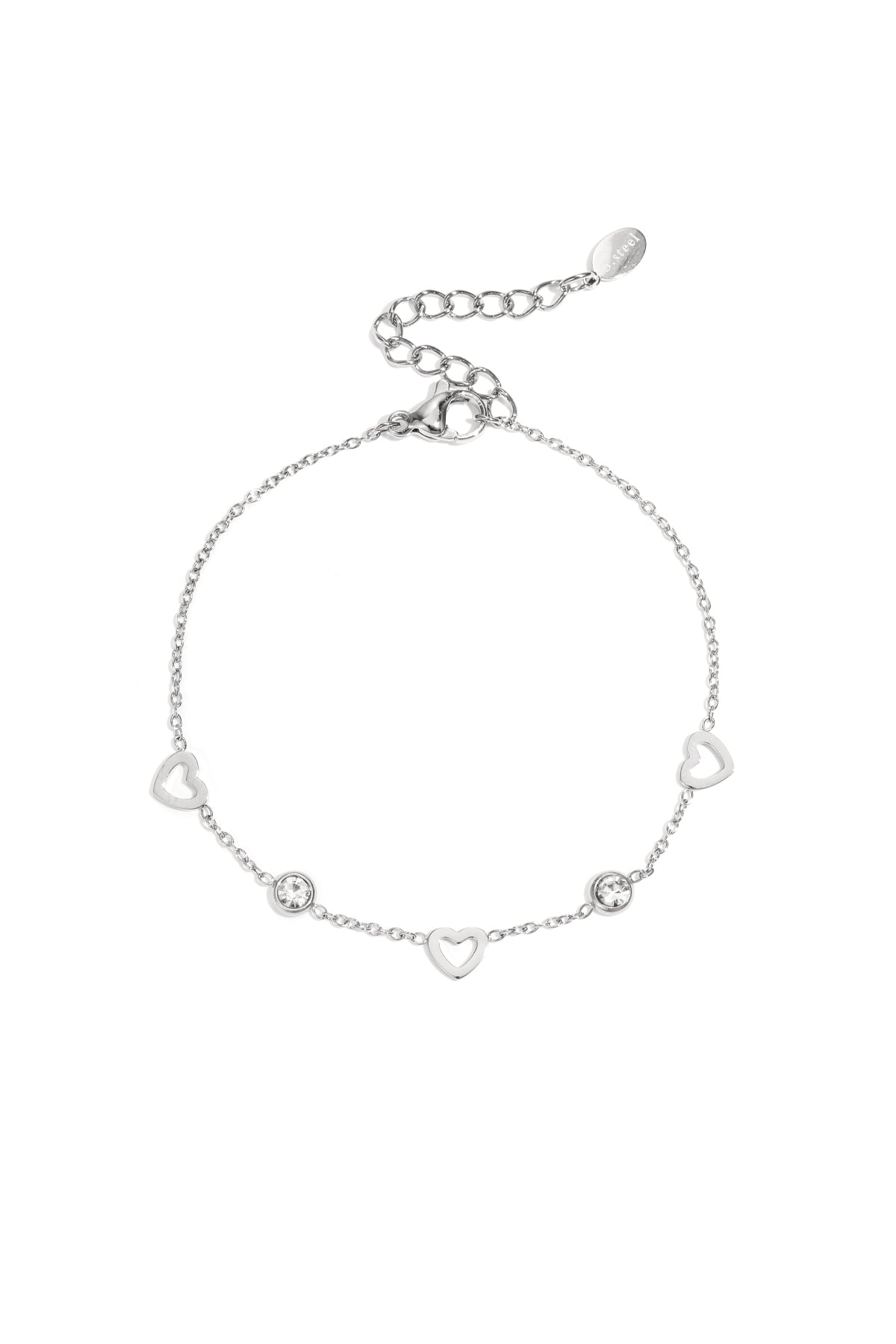Goud & Zilver Amora Crystal Heart Armband RVS Goud & Zilver – gedragen op model | Tudor Gems