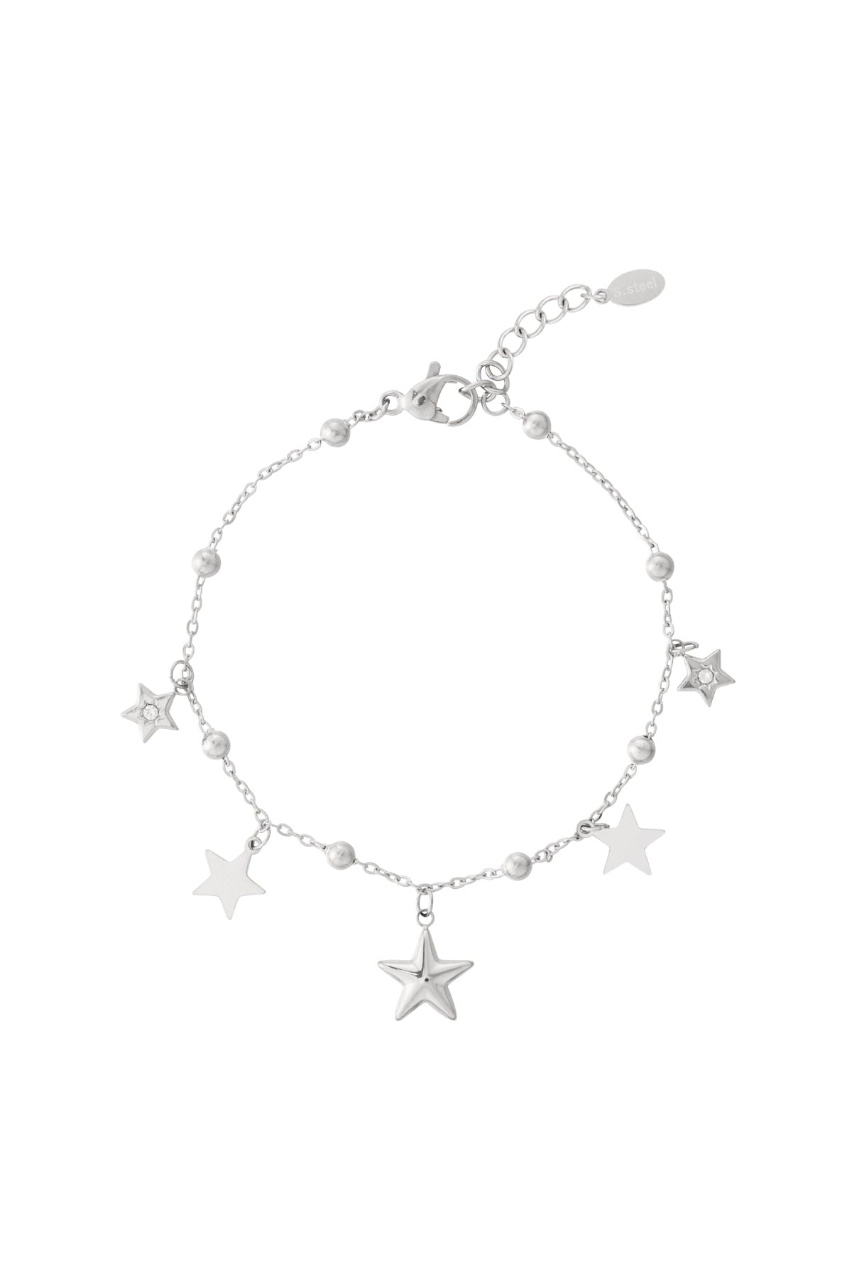 Goud & Zilver Stella Star Bedelarmband RVS Goud & Zilver – gedragen op model | Tudor Gems