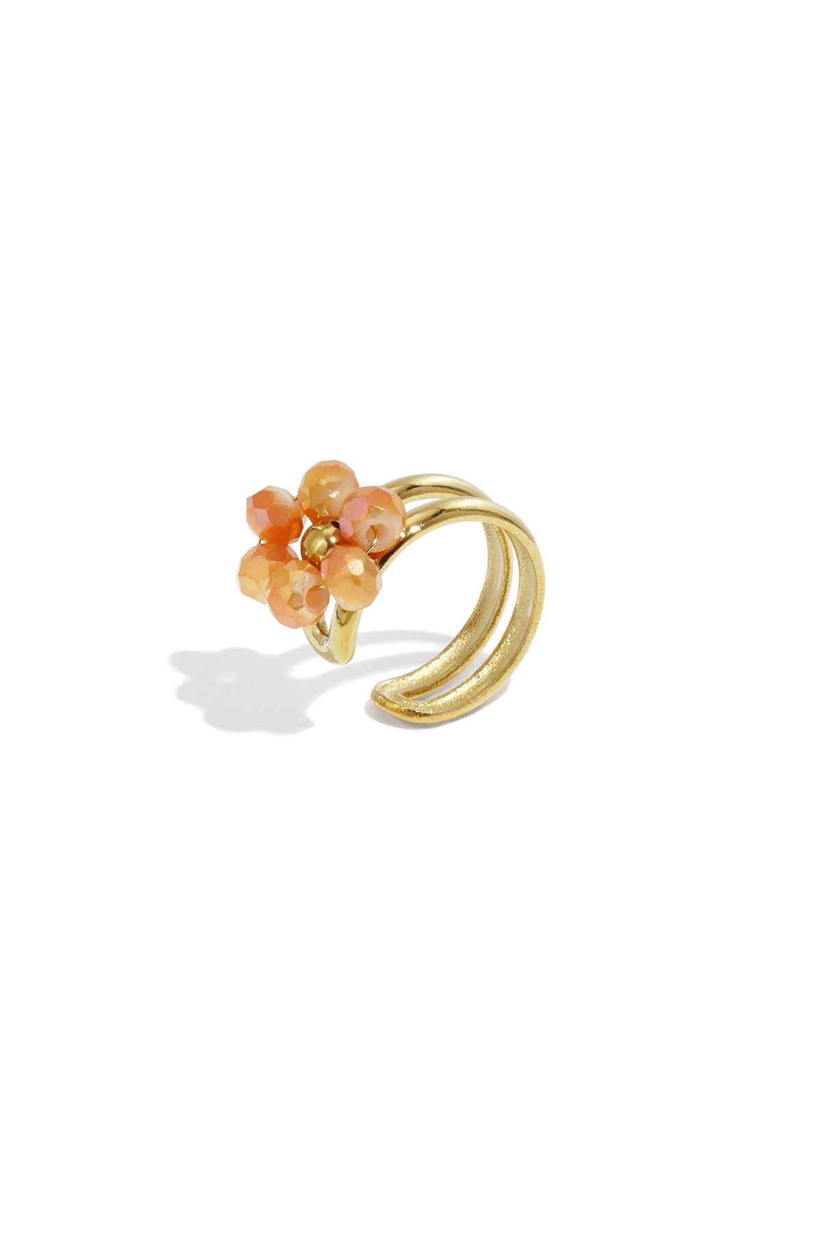 Rosa Kristal Bloem Ear Cuff RVS Goud – productfoto oranje | Tudor Gems