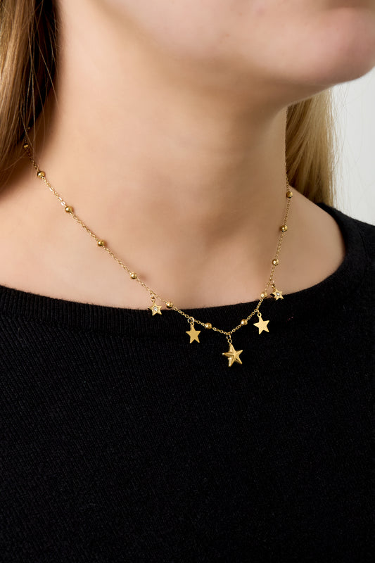 Goud & Zilver Starlight Charms Necklace – RVS Sterren Ketting Goud & Zilver – detail close-up | Tudor Gems