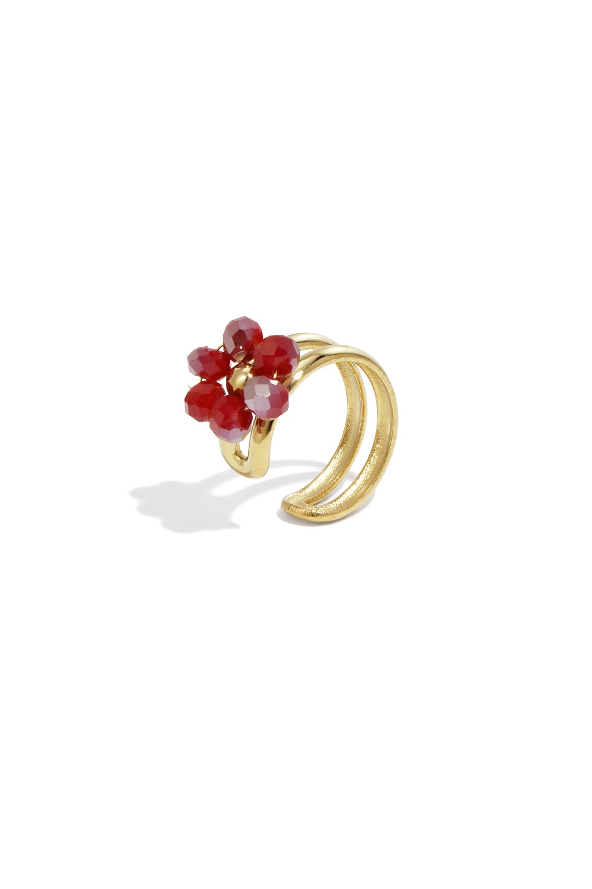 Rosa Kristal Bloem Ear Cuff RVS Goud – productfoto wijnrood | Tudor Gems