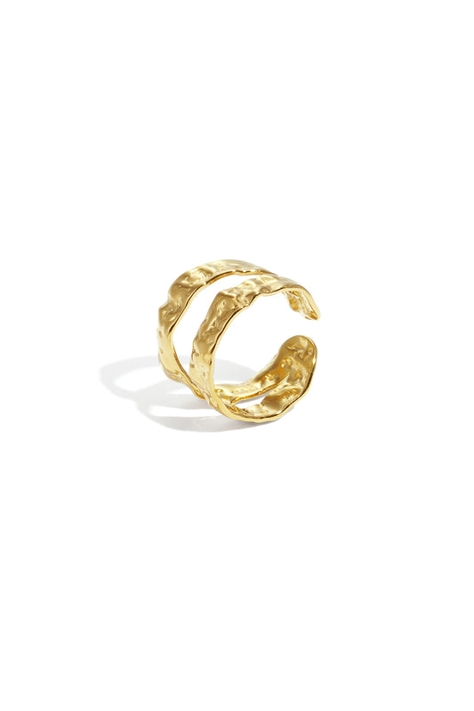 Goud Textured Double Ring – Goudkleurig Stainless Steel RVS – productfoto | Tudor Gems