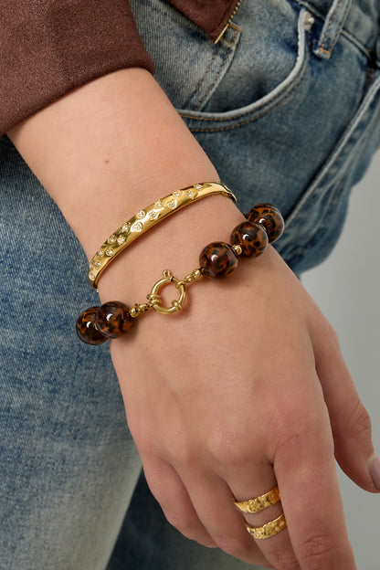 Goud & Zilver Luna Dot Crystal Bangle RVS Goud & Zilver – detail close-up | Tudor Gems