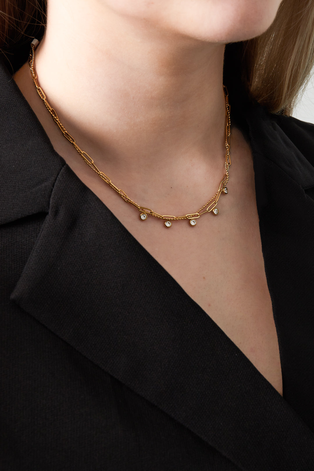 Goud & Zilver Sparkling Layered Ketting RVS Goud & Zilver – detail close-up | Tudor Gems