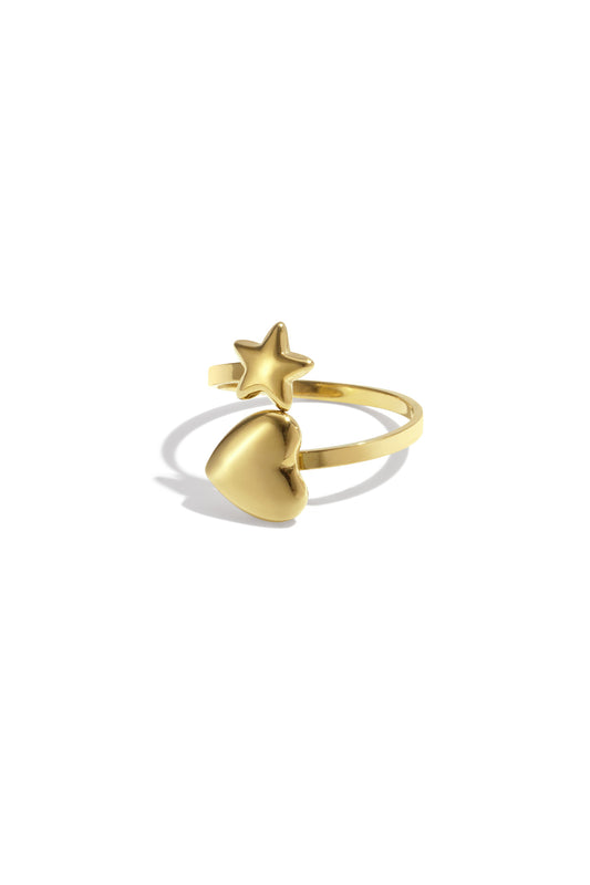 Goud & Zilver Nova Heart & Star Open Ring RVS – Goud & Zilver – productfoto | Tudor Gems