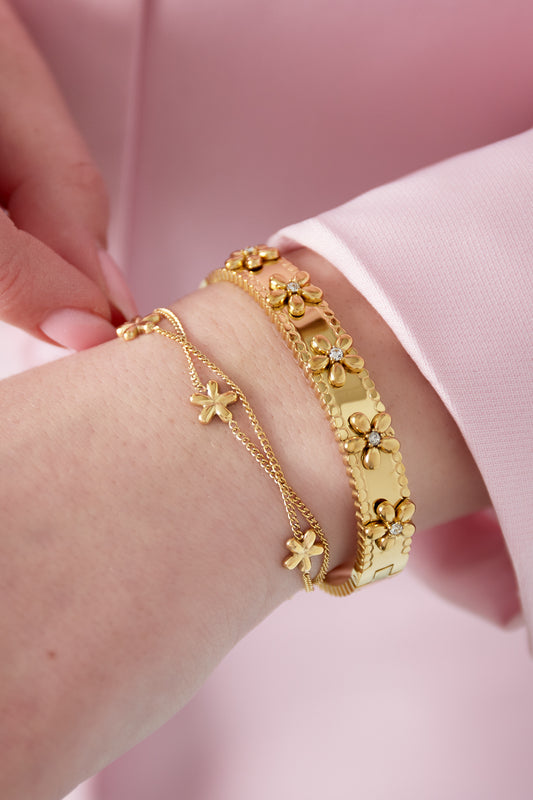 Goud & Zilver Fioré Bloom Armband RVS Goud & Zilver – detail close-up | Tudor Gems