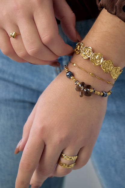 Goud & Zilver Rosalie Bloom Cuff Armband RVS Goud & Zilver – detail close-up | Tudor Gems