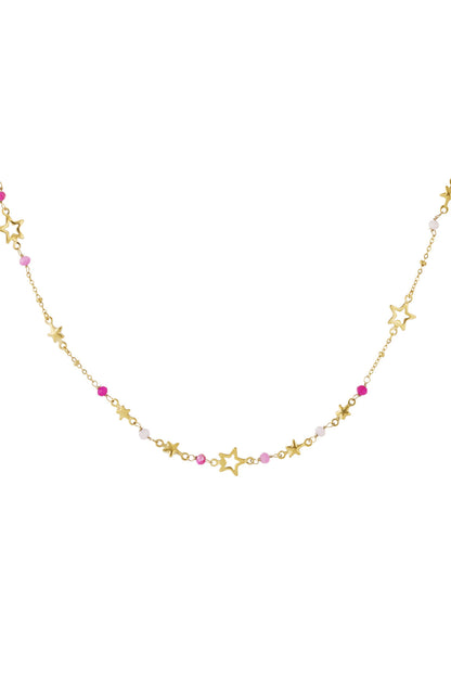 Stylish Pink & Green Star Chain Necklace for Women