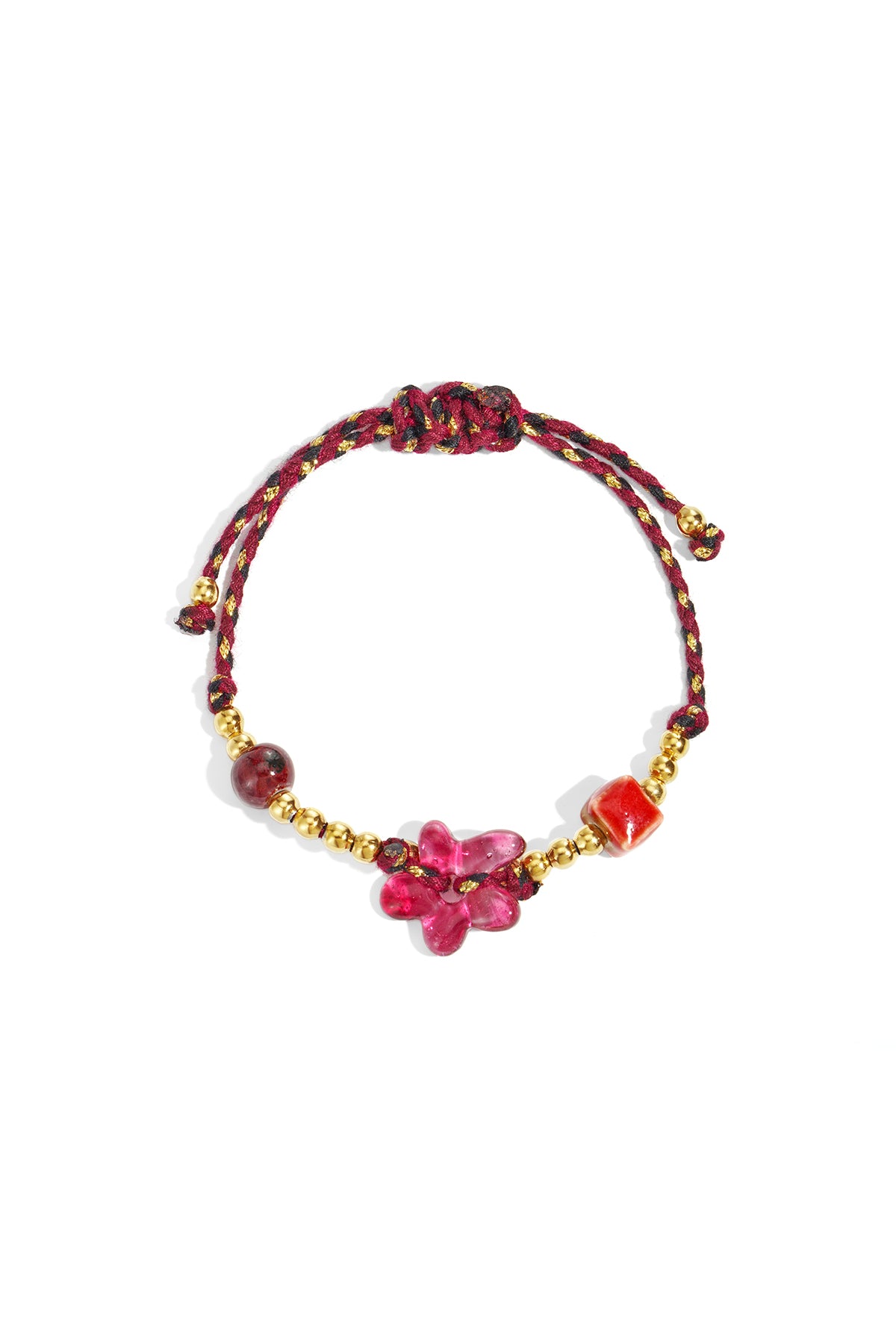 Boheme Flower Beaded Armband Rood Grijs Bruin RVS – productfoto | Tudor Gems