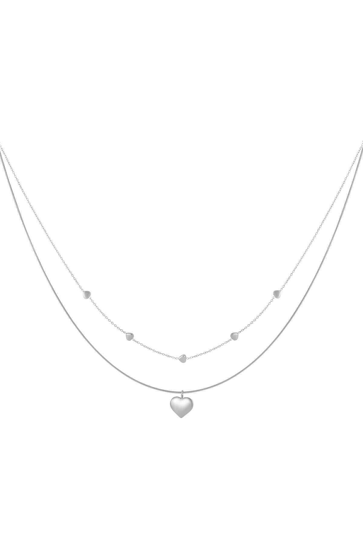 Goud & Zilver Amara Layered Hart Ketting RVS Goud & Zilver – gedragen op model | Tudor Gems