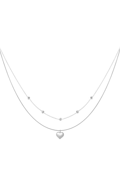 Goud & Zilver Amara Layered Hart Ketting RVS Goud & Zilver – gedragen op model | Tudor Gems
