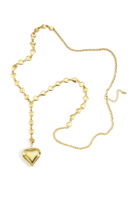 Goud Valencia Glow – Lange Hart Ketting RVS Goud – productfoto | Tudor Gems