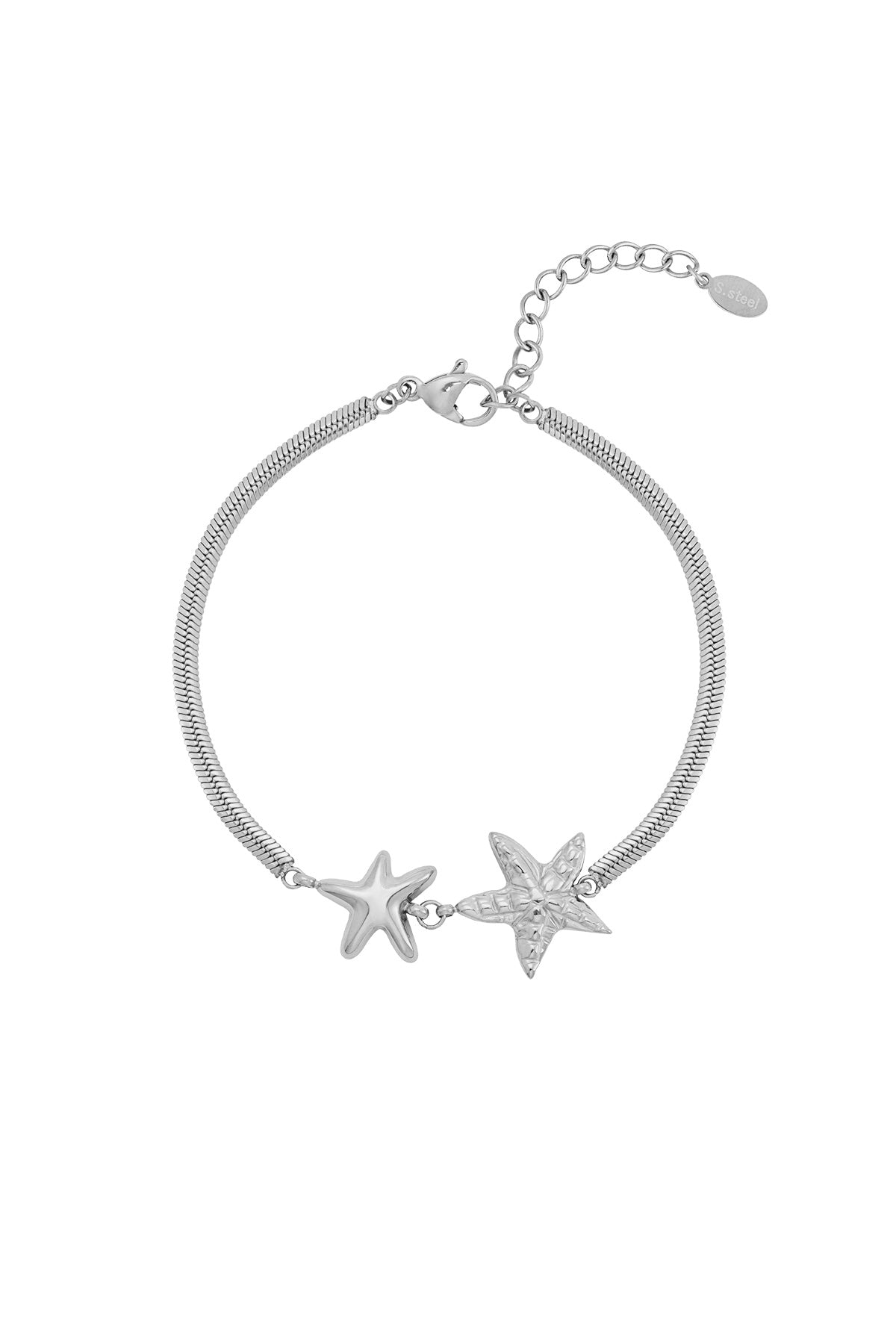Zilver Double Star Armband RVS Zilver – gedragen op model | Tudor Gems