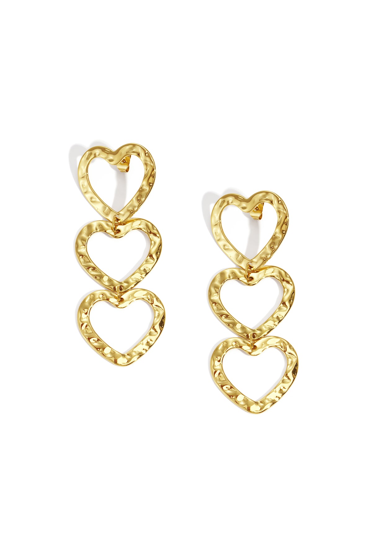 Goud & Zilver RVS Oorbellen Triple Heart Dangle – Goud & Zilver – productfoto | Tudor Gems