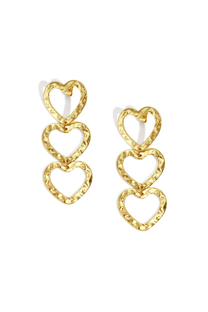 Goud & Zilver RVS Oorbellen Triple Heart Dangle – Goud & Zilver – productfoto | Tudor Gems