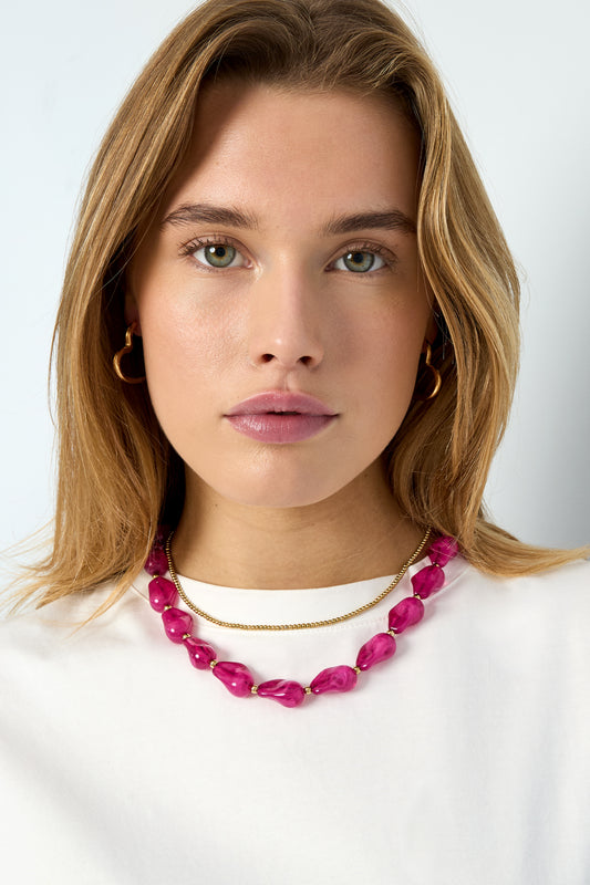 Roze Valencia Beaded Statement Ketting Bruin & Roze RVS – detail close-up | Tudor Gems