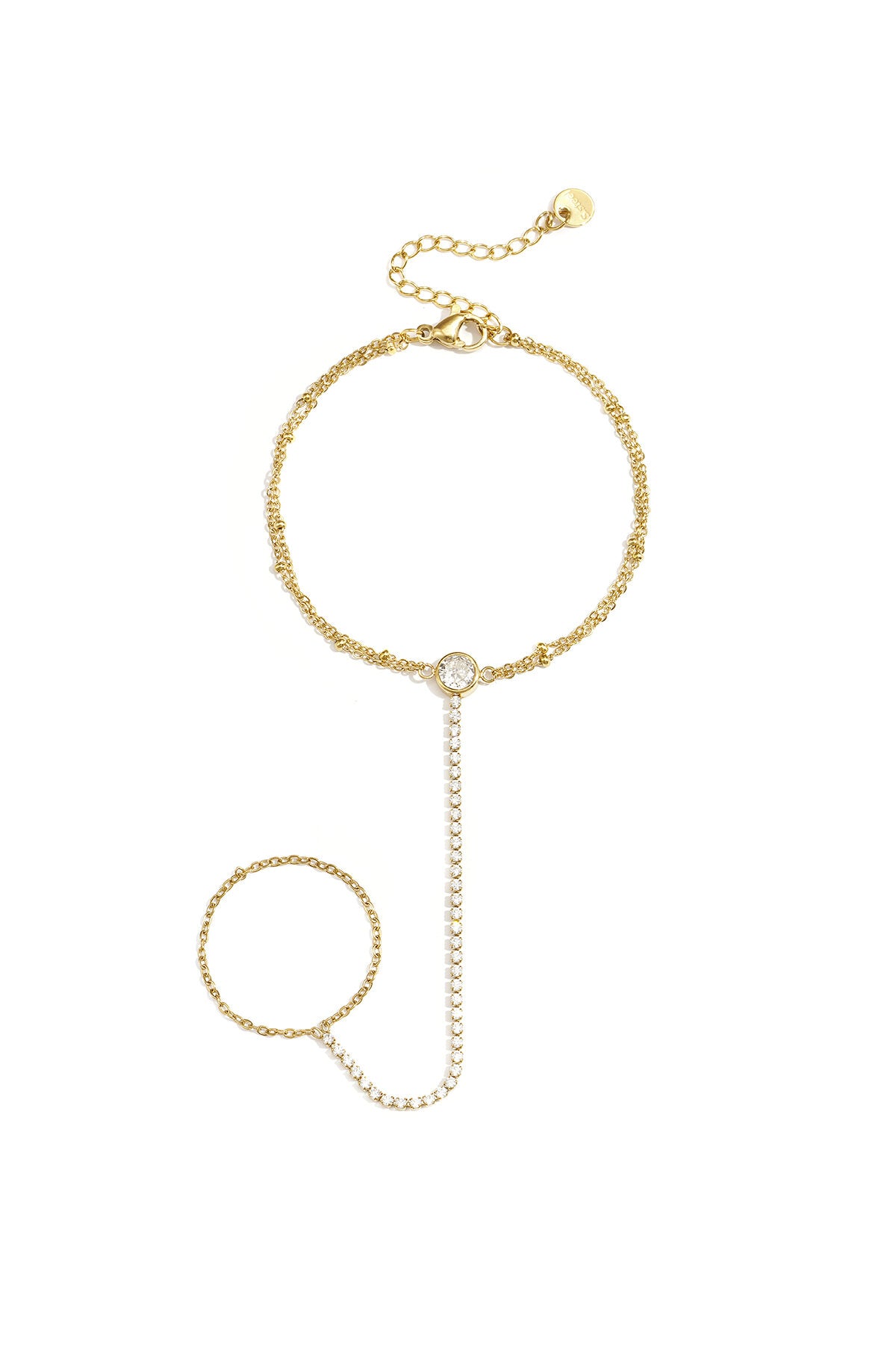Gemma Crystal Handchain RVS Goud — handketting met statement steen | Tudor Gems