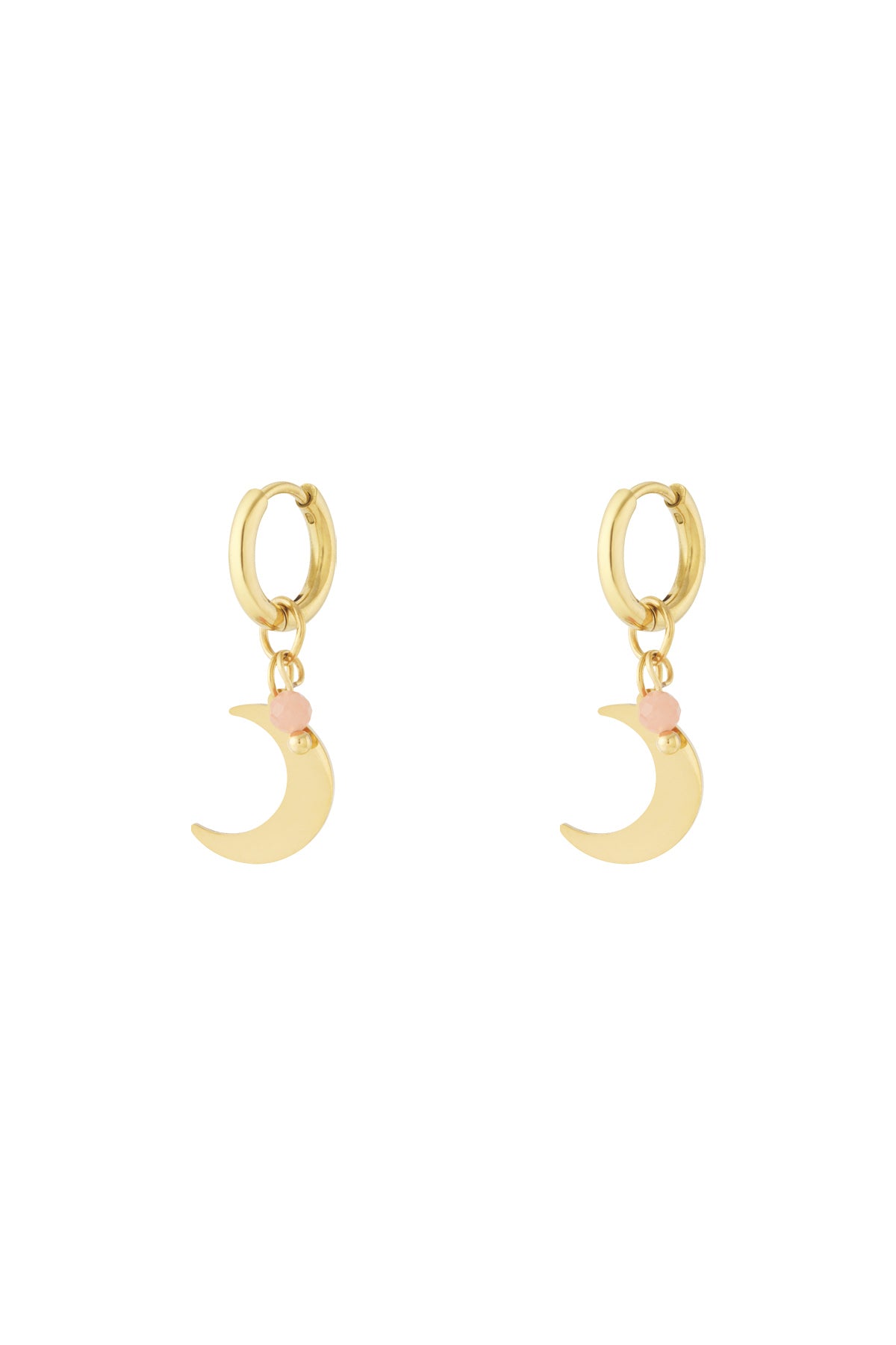 Goud & Roze Maan Oorbellen RVS Goud met Roze Accent – productfoto | Tudor Gems