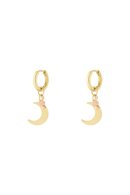 Goud & Roze Maan Oorbellen RVS Goud met Roze Accent – productfoto | Tudor Gems