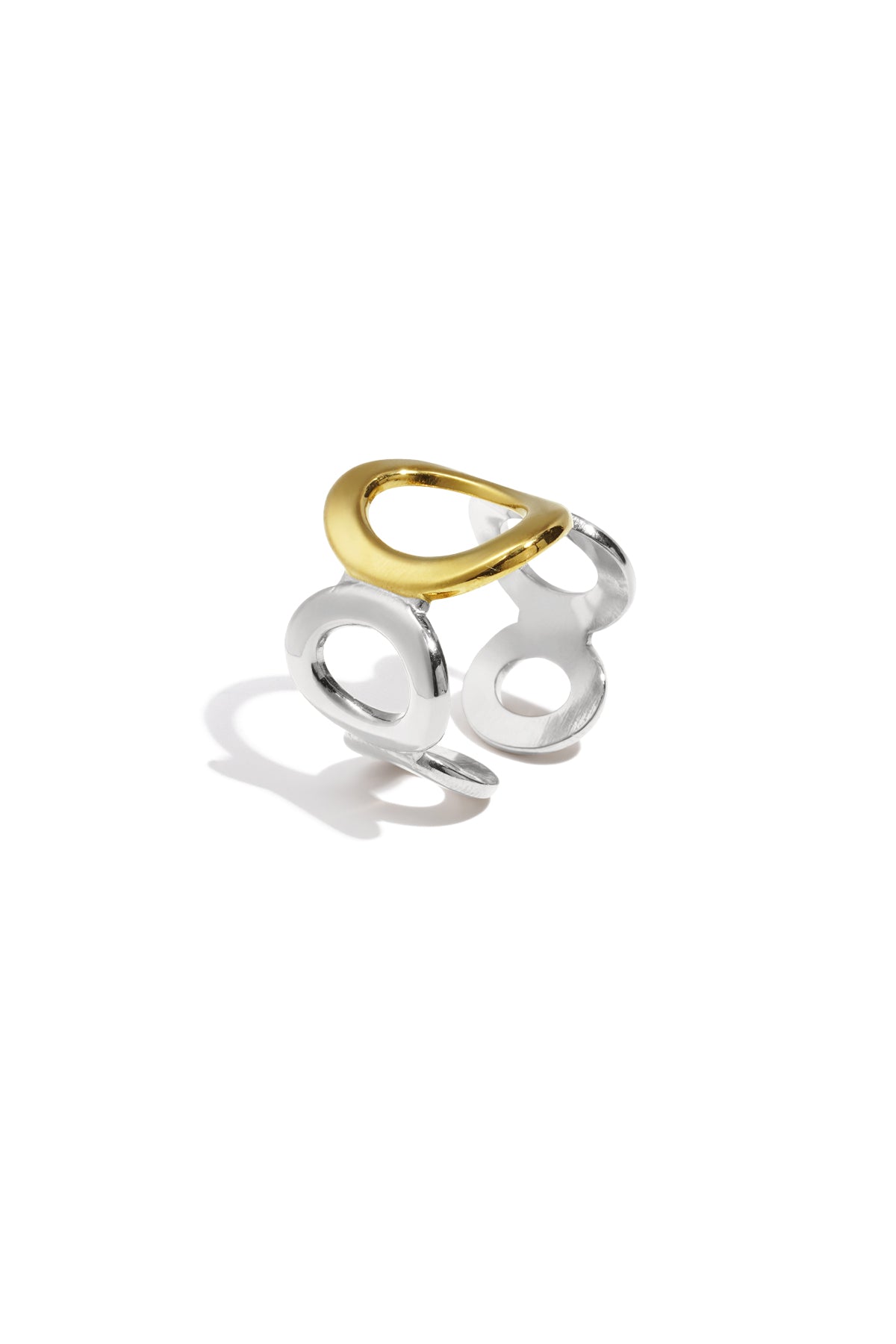 Goud & Zilver Orbit Open Circle Ring RVS Goud & Zilver – gedragen op model | Tudor Gems
