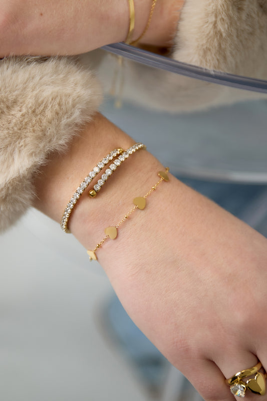 Goud Milano Mini Hearts Armband RVS Goud – detail close-up | Tudor Gems