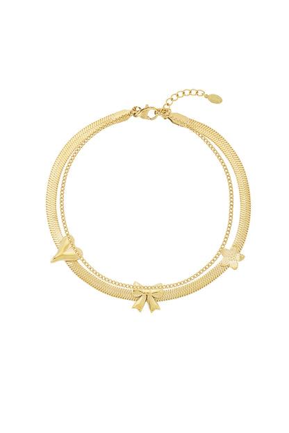 Goud & Zilver Bella Bow Layer Enkelbandje RVS Goud & Zilver – productfoto | Tudor Gems
