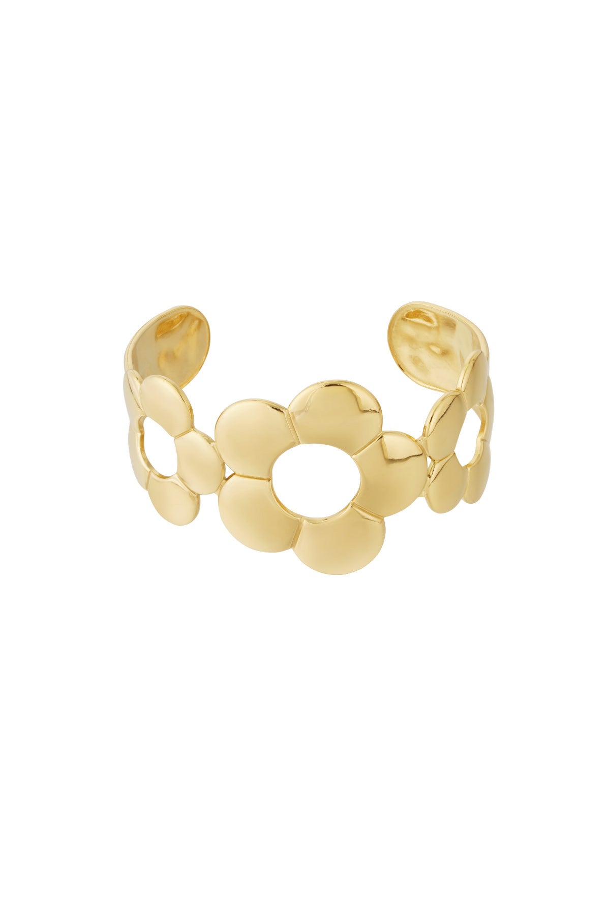 Goud Elara Triple Bloom Statement Armband RVS – Goud – productfoto | Tudor Gems