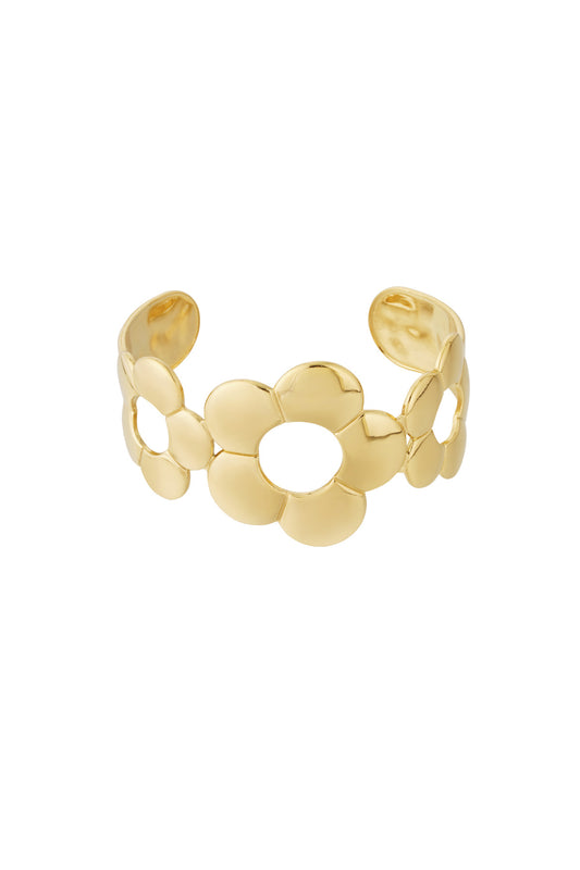 Goud Elara Triple Bloom Statement Armband RVS – Goud – productfoto | Tudor Gems