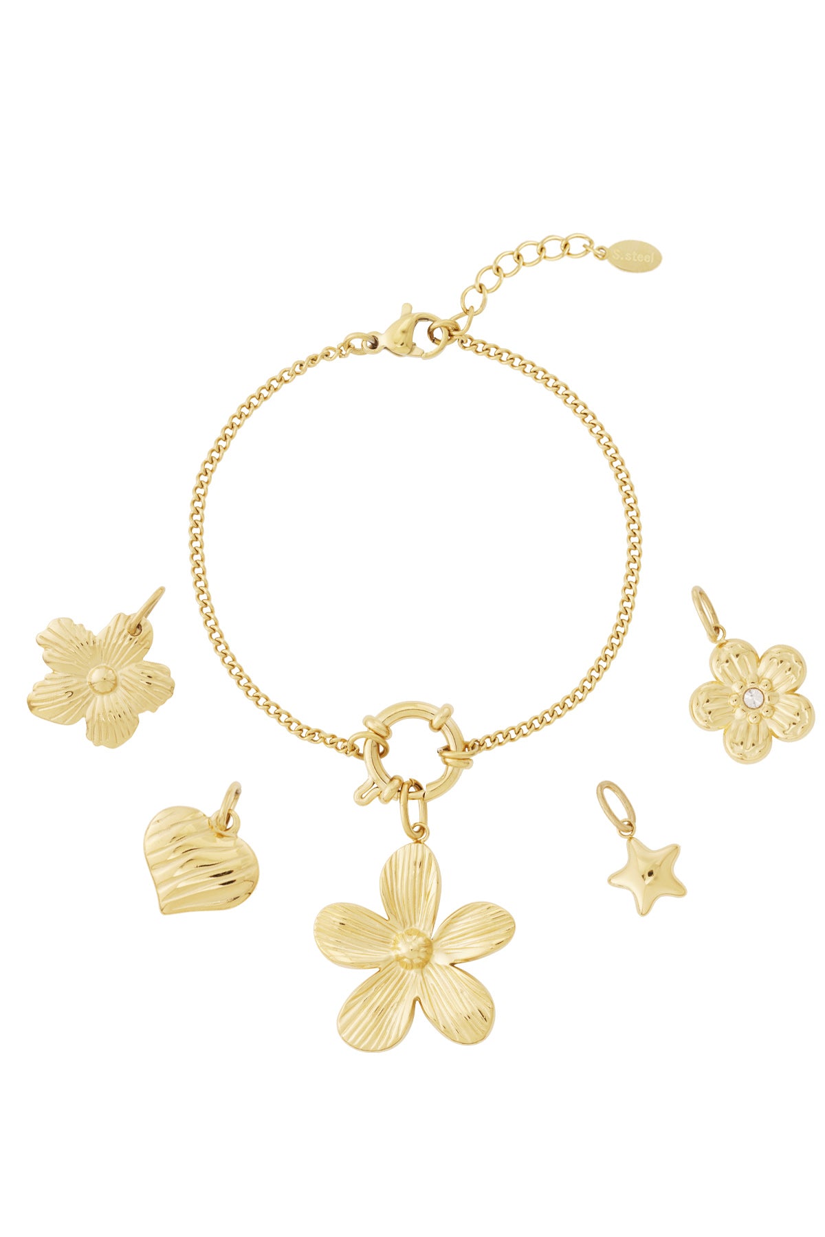 Goud Flower Charm DIY Armband RVS Goud – productfoto | Tudor Gems