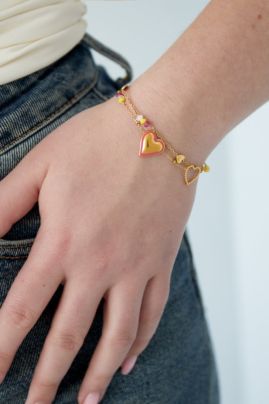 Goud Love Loop Hartjes Armband RVS – Goud – detail close-up | Tudor Gems