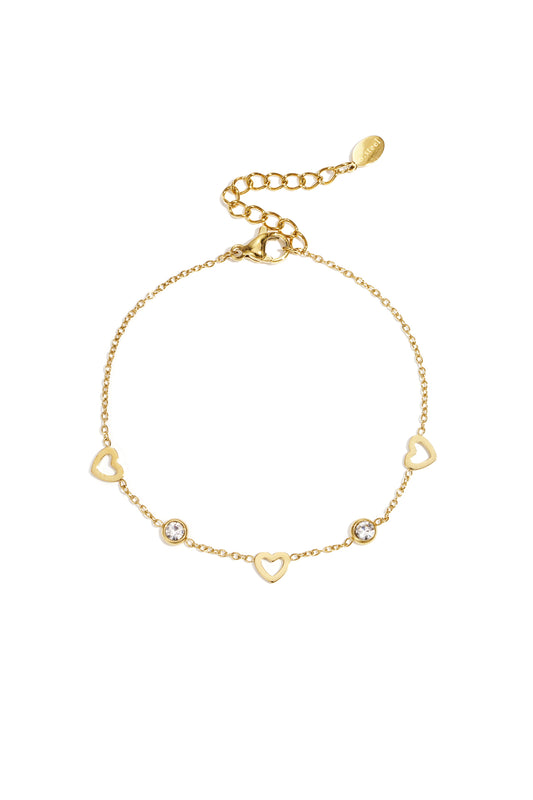 Goud & Zilver Amora Crystal Heart Armband RVS Goud & Zilver – productfoto | Tudor Gems