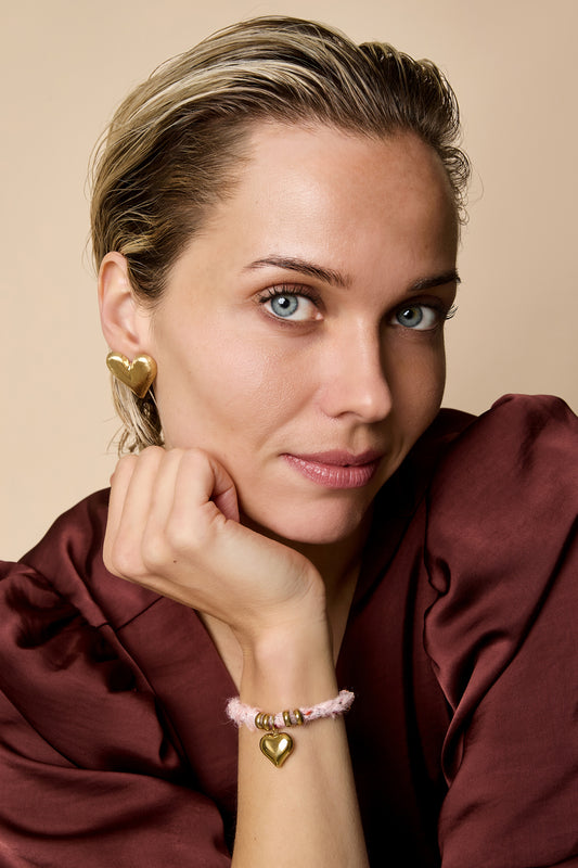 Roze Hart Armband RVS Rope Bruin & Roze – LUMÉRA SOFTCORE – detail close-up | Tudor Gems