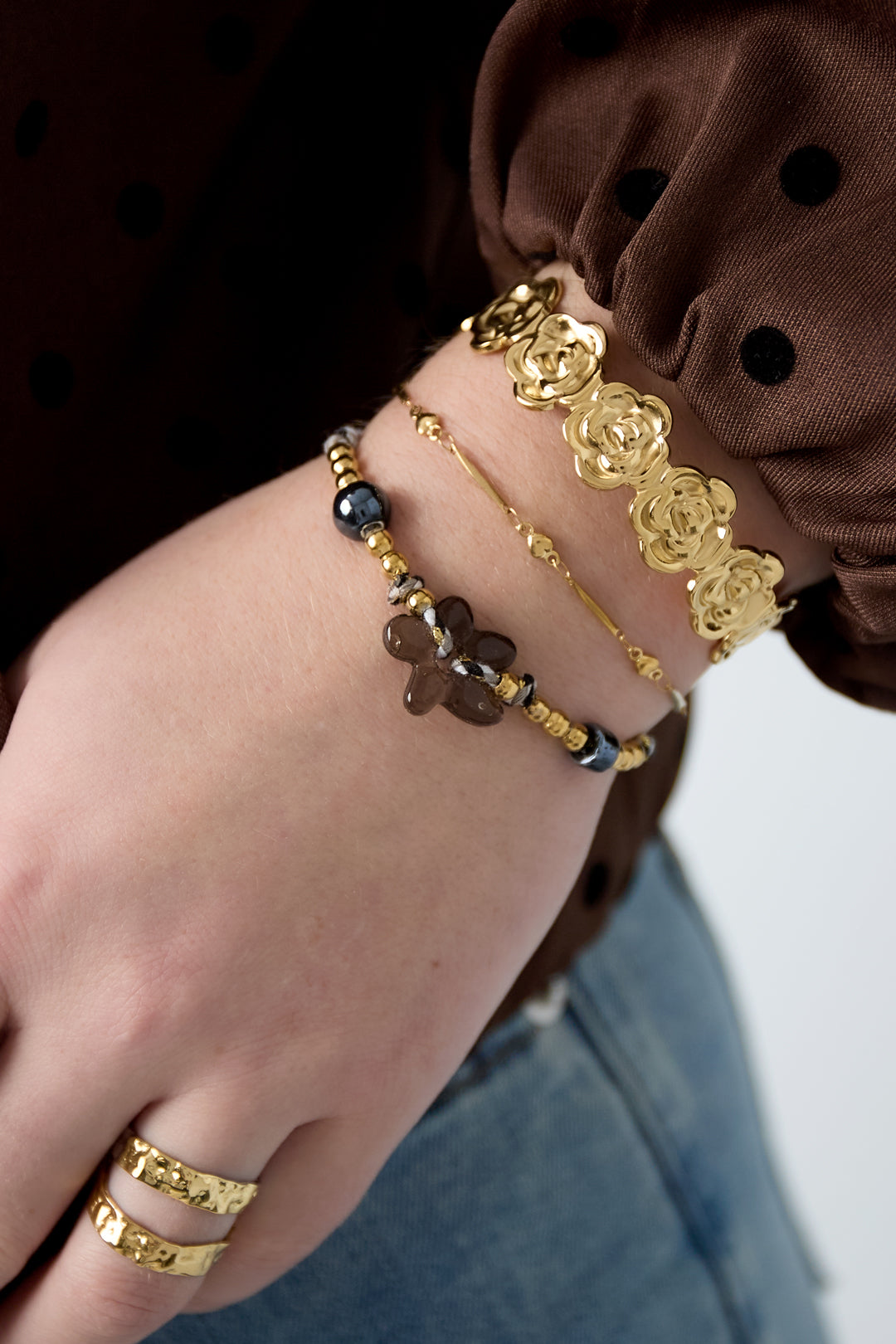 Goud & Zilver Serena Minimal Chain Armband RVS Goud & Zilver – detail close-up | Tudor Gems