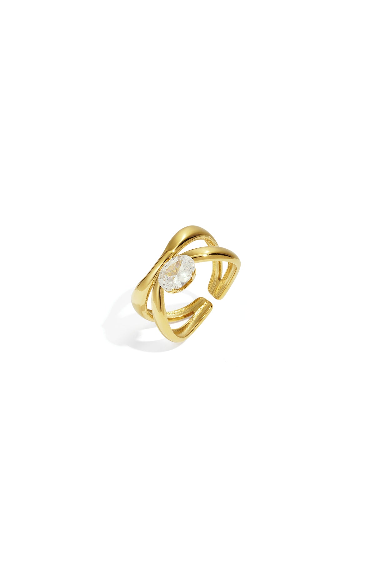 Goud Valenza Split Stone Ring RVS Goud – productfoto | Tudor Gems