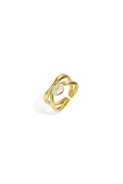 Goud Valenza Split Stone Ring RVS Goud – productfoto | Tudor Gems