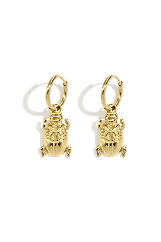 Goud & Zilver Kever Bedel Oorbellen RVS Goud & Zilver | Golden Scarab – productfoto | Tudor Gems