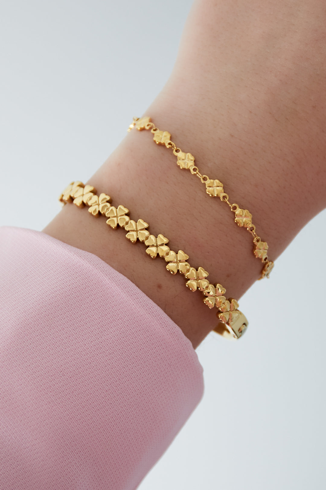 Goud Lucky Clover Armband RVS Goud – detail close-up | Tudor Gems