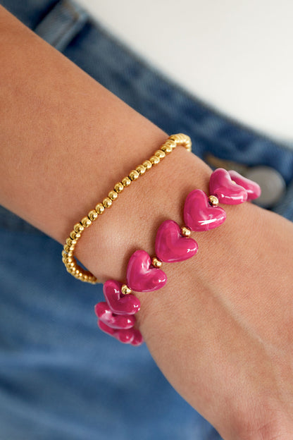 Goud & Roze Sweet Pulse Heart Bracelet – Kralen Hart Armband RVS Goud & Kleuren – detail close-up | Tudor Gems