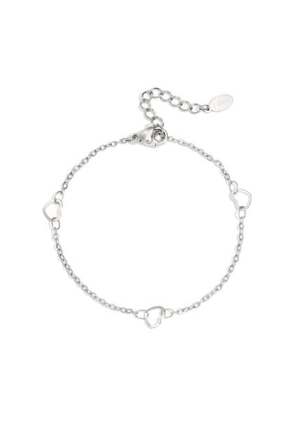 Zilveren hartjes armband RVS met drie open hartjes in de schakel — Tudor Gems