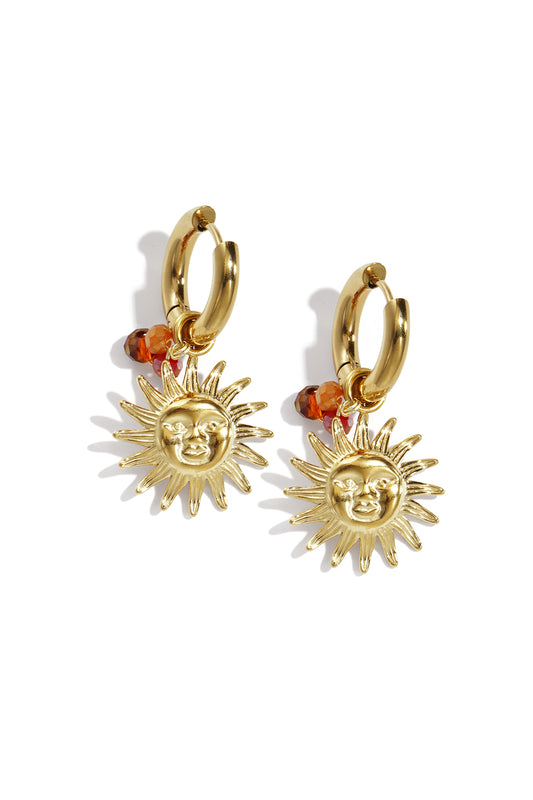 Goud Solara Sun Drop Oorbellen RVS Goud & Bruin – productfoto | Tudor Gems