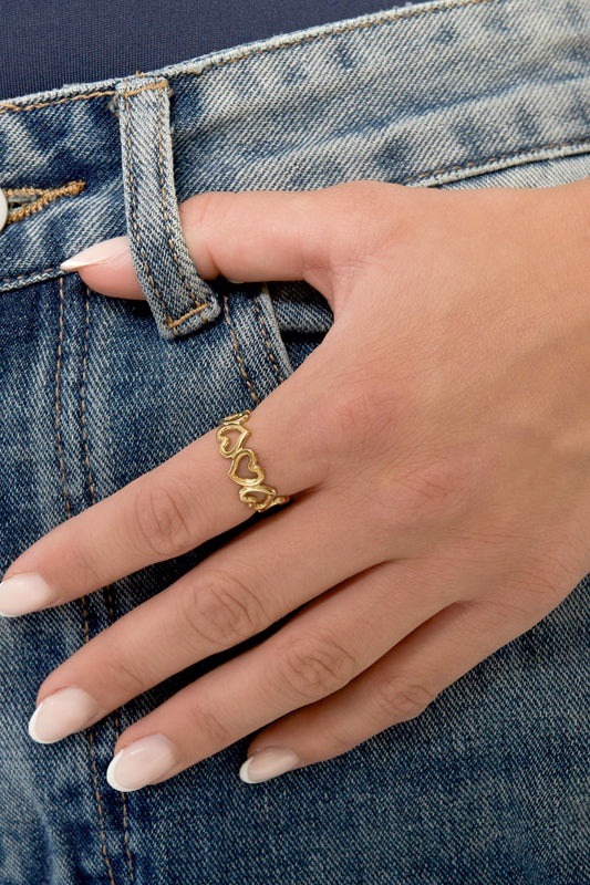 Goud & Zilver Amour Heart Ring RVS – Goud & Zilver – detail close-up | Tudor Gems