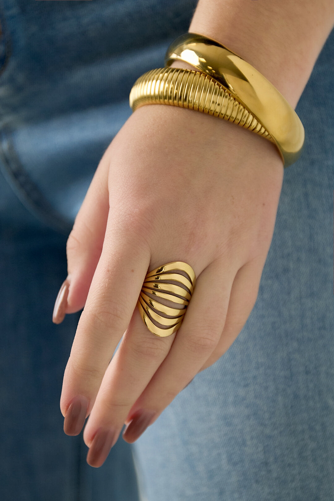 Roestvrijstalen statement ringen, casual, dagelijks, eenvoudig, serie, damessieraden