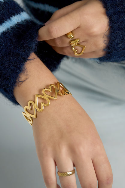 Goud & Zilver Hart Cuff Armband RVS Goud & Zilver – – detail close-up | Tudor Gems